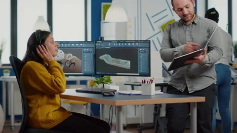 Professional workers using high-tech industrial program Stock Footage 152779605