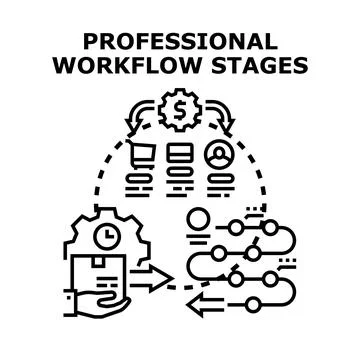 Professional workflow stages process management concept illustration Stock Illustration