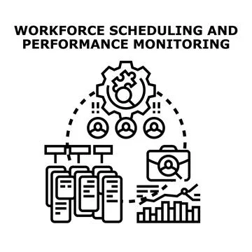 Professional workforce scheduling and performance monitoring system managing  Stock Illustration