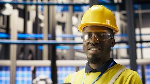 Professional working in smart factory, testing automated systems Stock Photos