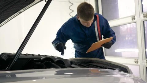 Professional in working uniform and flashlight with a folder. Stock Photos