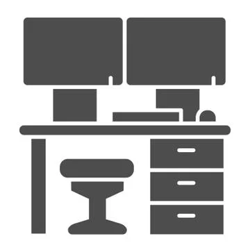 Professional workplace solid icon, Coworking concept, Computer and desk sign on Stock Illustration