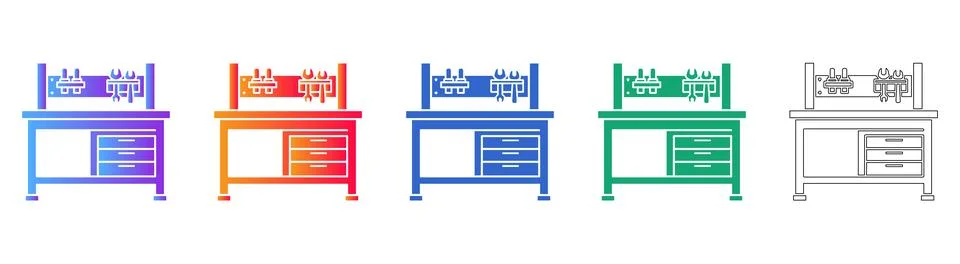 Professional Workshop Workbench Vector Icon Set Stock Illustration
