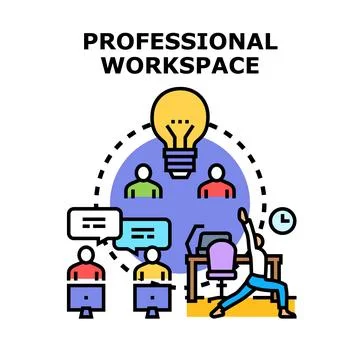 Professional workspace creative ideas and office fitness Stock Illustration
