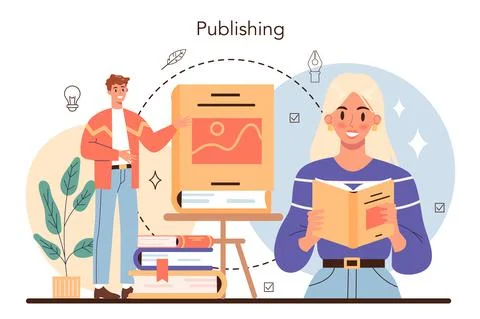 Professional writer concept. Author writing script of a novel. Stock Illustration