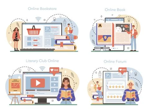 Professional writer concept set. Author writing script of a novel. Stock Illustration