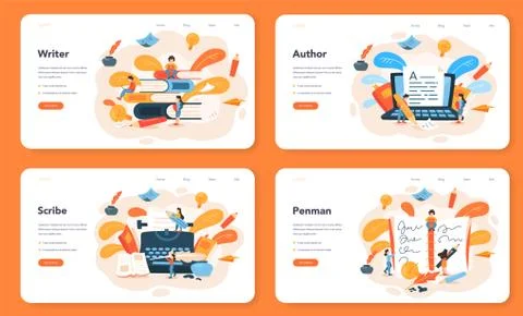 Professional writer or journalist web banner or landing page set. Stockillustratie