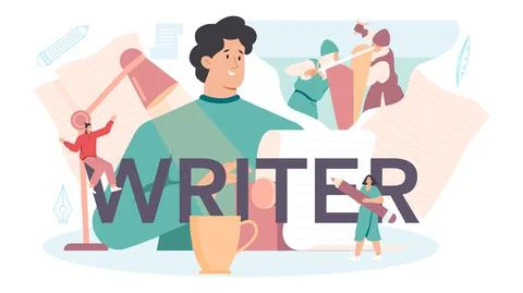 Professional writer typographic header. Author writing script of a novel. Stock Illustration