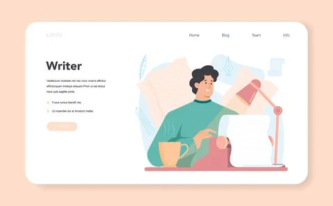 Professional writer web banner or landing page. Author writing script Stock Illustration