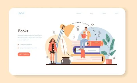 Professional writer web banner or landing page. Author writing script Stock Illustration