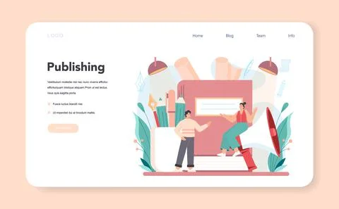 Professional writer web banner or landing page. Author writing script Stock Illustration
