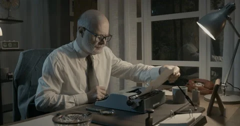 Professional writer working in his office at night Stock Footage 151176650