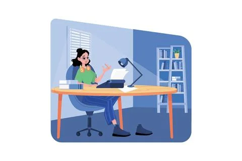 Professional Writer Writing Novel Scripts Stock Illustration