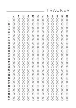 Professional Yearly Habit Tracker A4 Minimalist Annual Progress Chart for C.. Stock Illustration