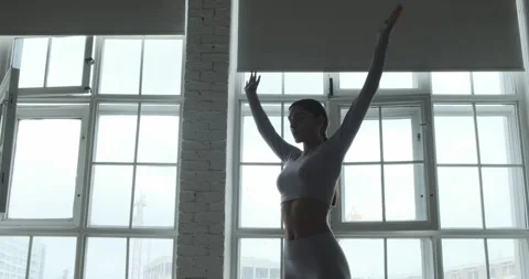 Professional yoga practitioner lady in grey sports suit Stock Footage 157196089