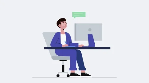 Professional young man working on computer at office desk with digital noti.. Stock Footage 338365663