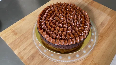 Professionally decorated chocolate cake Stock Footage 183797412
