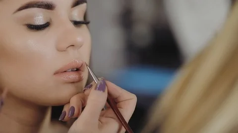 Professionally lipstick, face closeup Stock Footage 104647883