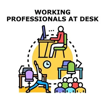 Professionals balancing work, well being, and team collaboration in office Illustrazione stock