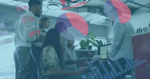 Professionals brainstorm and process global business data in a modern office. Stock Footage 326628946