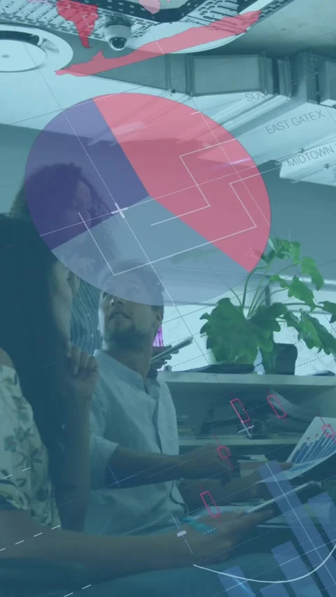 Professionals brainstorm and process global business data in a modern office. Stock Footage 344745622