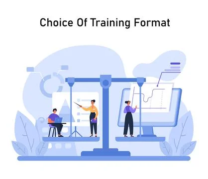 Professionals engaging in training format selection, using a modern platform Stock Illustration