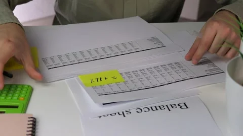 A professionals hands double-check highlighted figures on accounting documents Stock Footage 316220103