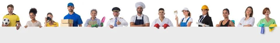 Professionals presenting empty banner Stock Photos