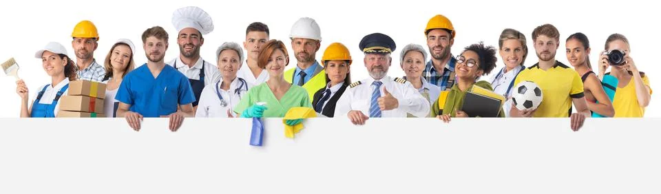 Professionals presenting empty banner Stock Photos