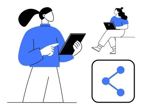 Professionals Using Digital Devices for Collaboration and Information Sharing Stock Illustration