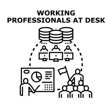 Professionals working together managing data and analyzing results Illustrazione stock