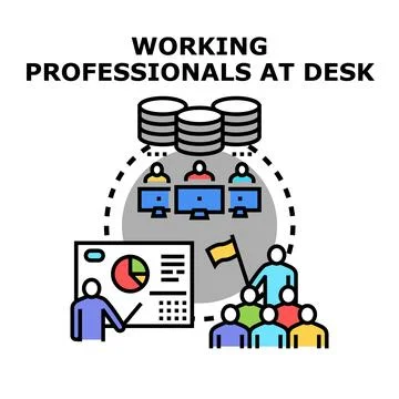 Professionals working together managing data and analyzing results Stock Illustration