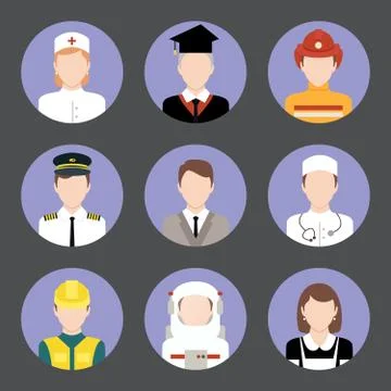 Professions avatar flat icons set 스톡 일러스트