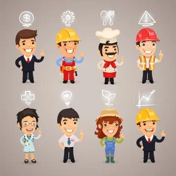 Professions Characters with Icons Stock Illustration