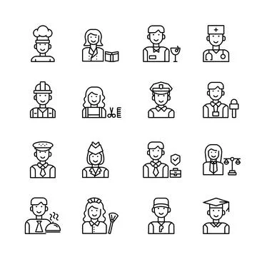 Professions linear icons set. Stock Illustration