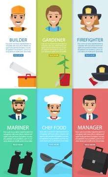 Professions theme and Auxiliary elements six cards Stock Illustration