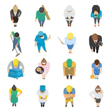 Professions Top View Colored Icons Set 스톡 일러스트