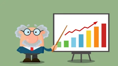 Professor Cartoon Character With Pointer Presenting A Progressive Chart Stock Footage 134673750