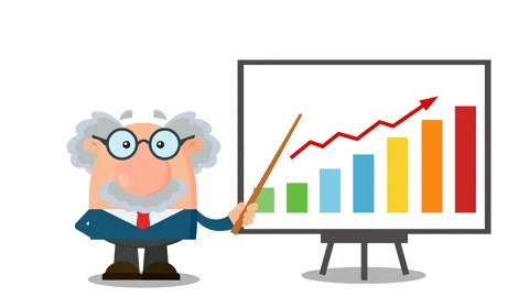 Professor Cartoon Character With Pointer Presenting A Progressive Chart Video stock 136228185