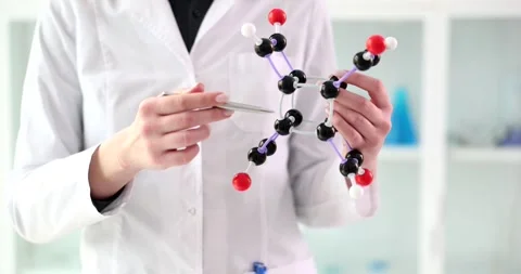 Professor chemist explaining structure of molecule in audience closeup 4k movie Stock Footage 261843438