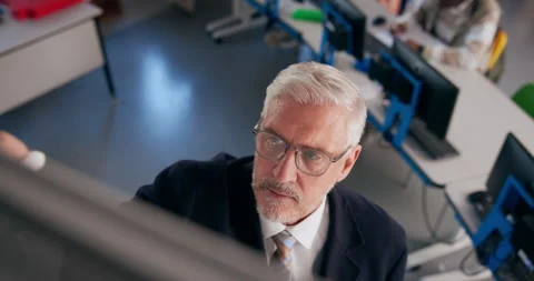Professor, man and writing on board for teaching, curriculum and learning in top Stock Footage 280834281