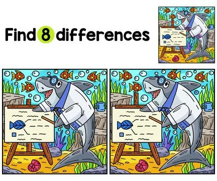 Professor Shark Find The Differences Stock Illustration