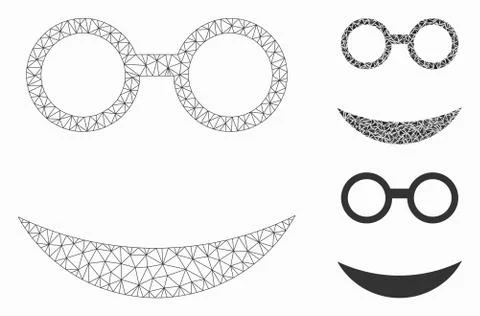 Professor Smiley Vector Mesh Wire Frame Model and Triangle Mosaic Icon Stock Illustration