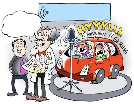 A professor testing the noise level in a new car Stock Illustration