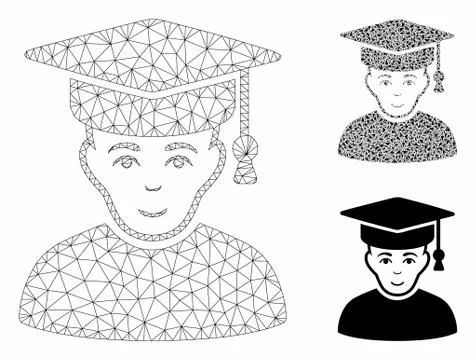 Professor Vector Mesh 2D Model and Triangle Mosaic Icon Illustrazione stock