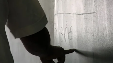 Professor Writing Algebra Functions with Chalk on Blackboard Detail Stock Footage 201644753