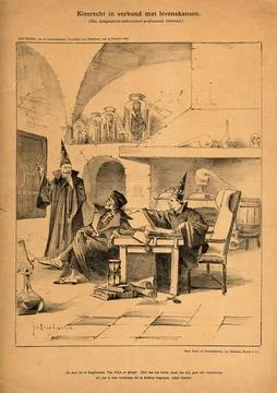 Professors C.B. Spruyt and Van Pesch are told by Death that all knowledge c.. Illustrazione stock