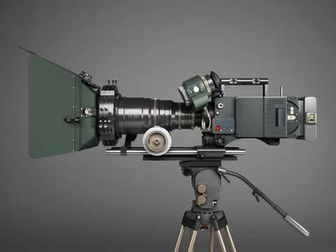 Proffesional video camera 3d render on grey gradient Stock Illustration