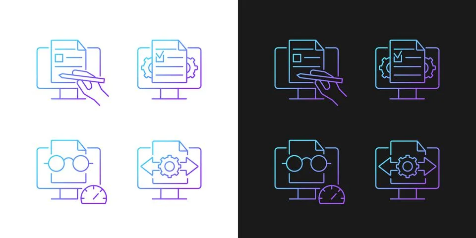 Proficiency in document management gradient icons set for dark and light mode Stock Illustration