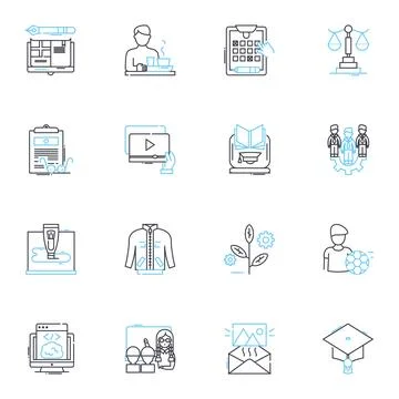 Proficiency linear icons set. Competency, Skillfulness, Mastery, Aptitude Ilustración de archivo